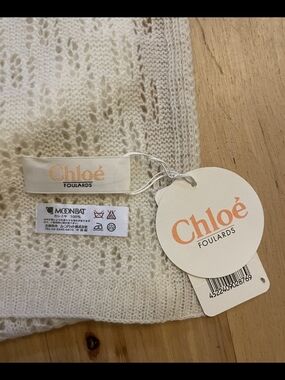 Chloé 100% Cashmere Cream Knit Scarf NWT